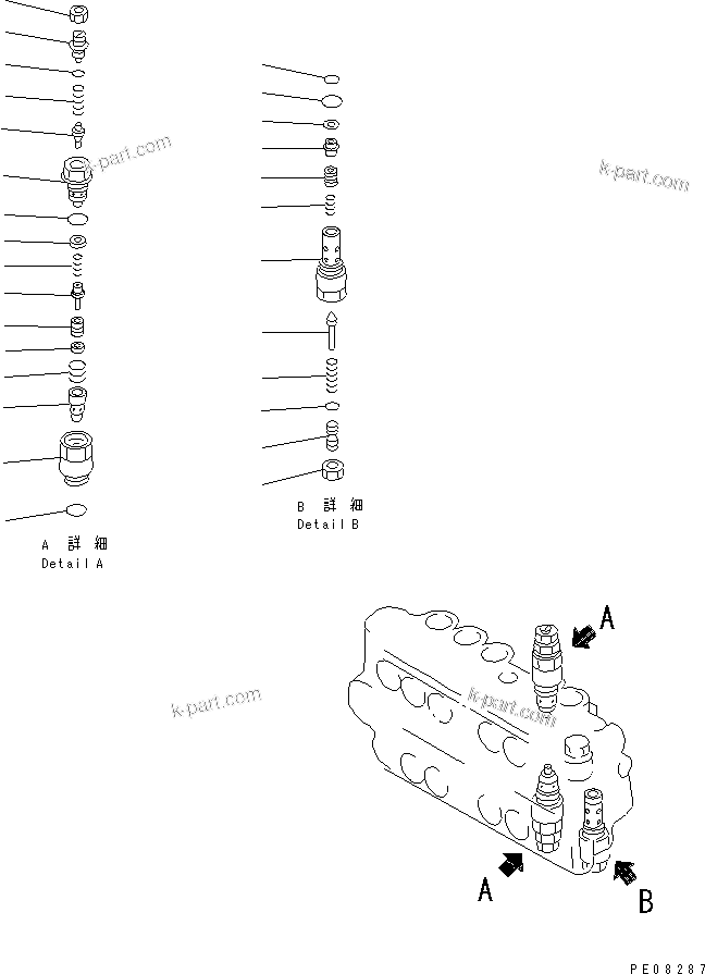 Komatsu parts book diagram for PC150-5 S/N 6001-UP: MAIN VALVE (4/4) (L.H.)