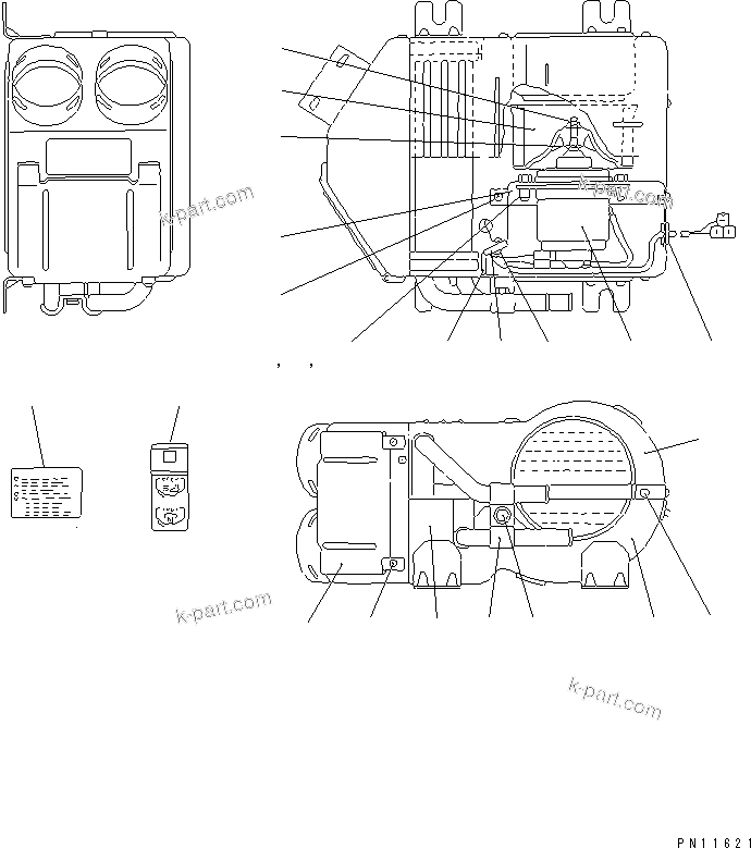 Komatsu parts book diagram for PC150-5 S/N 6001-UP: HEATER UNIT (WITH DEFROSTER) (EXCEPT JAPAN)