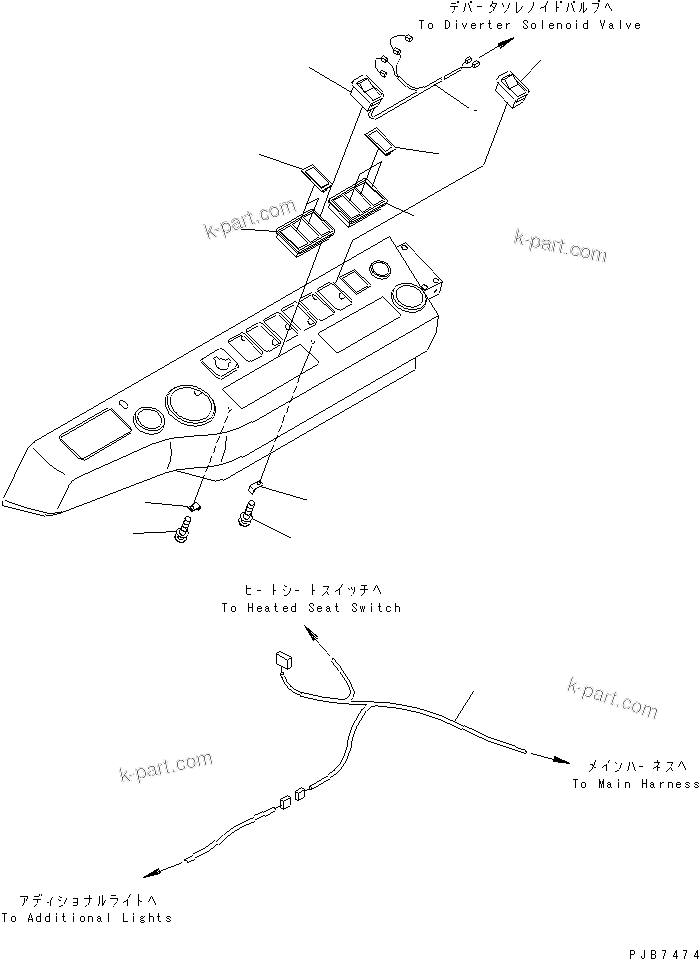 Komatsu parts book diagram for PC150LGP-6K S/N K35001-UP: ADDITIONAL WORK LAMP (SWITCH AND WIRING ) (FOR 2-PIECE BOOM)