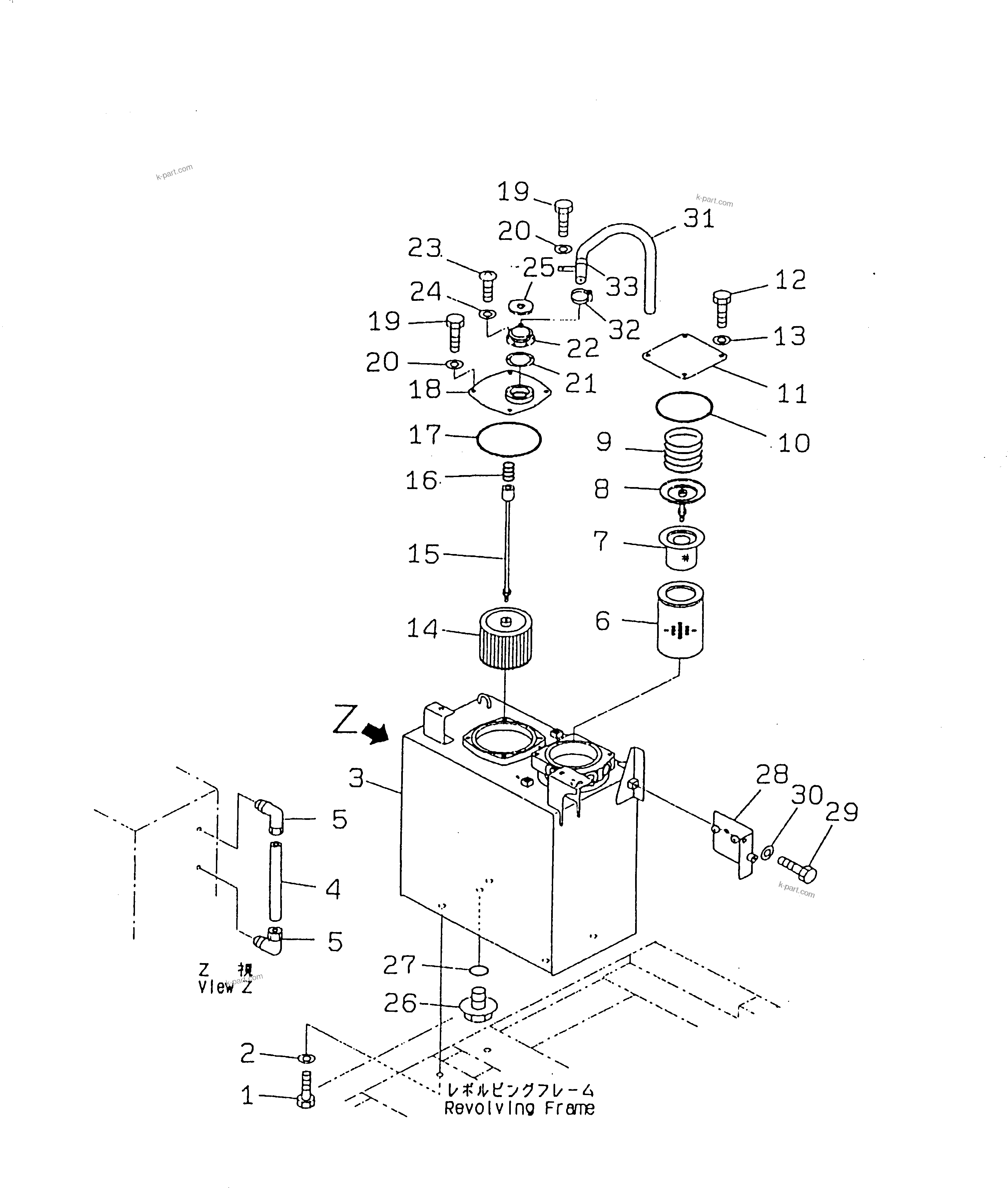 Komatsu parts book diagram for PC150LGP-6K S/N K35001-UP: HYDRAULIC TANK