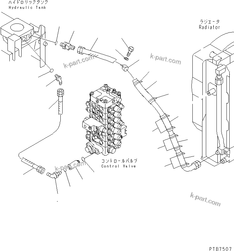 Komatsu parts book diagram for PC150LGP-6K S/N K35001-UP: OIL COOLER LINE