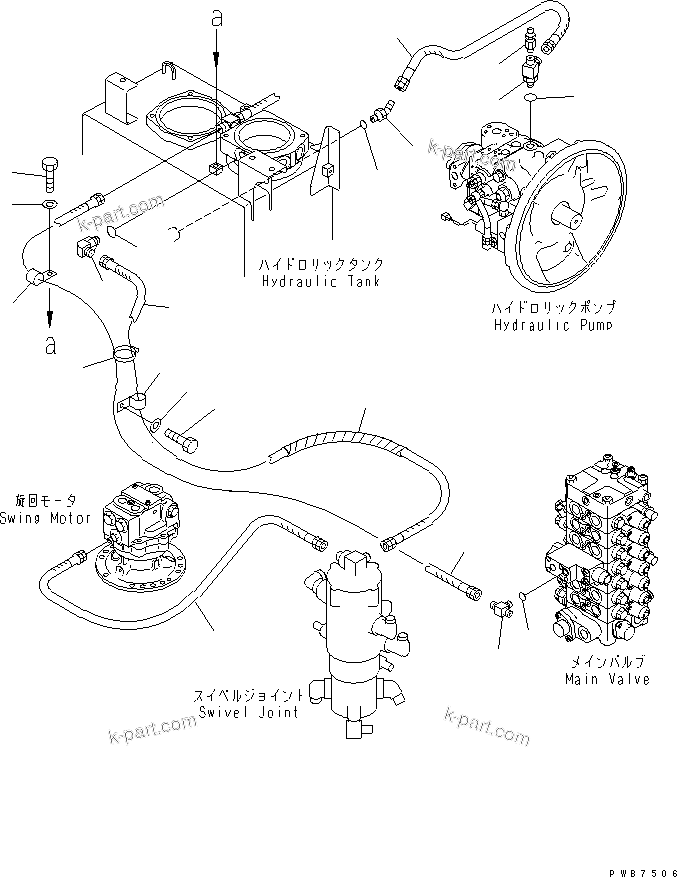 Komatsu parts book diagram for PC150LGP-6K S/N K35001-UP: DRAIN LINE (BOOM LOCK VALVE)