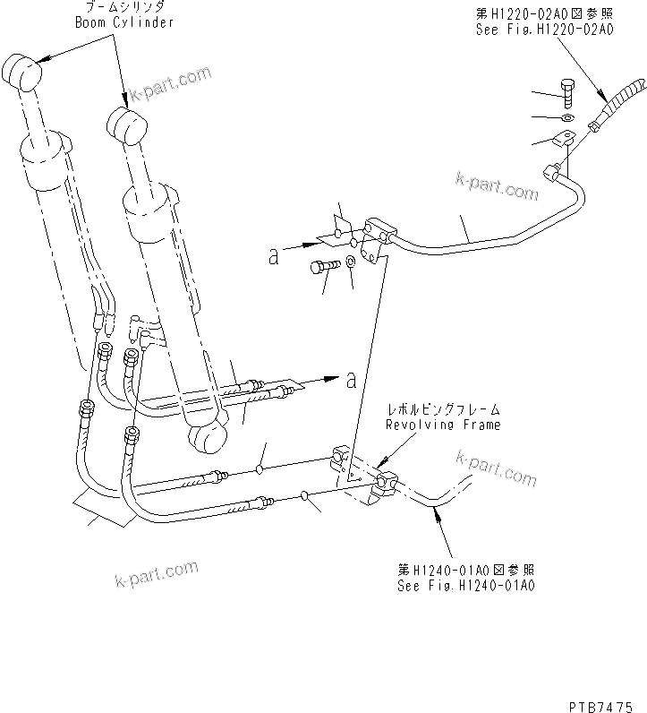 Komatsu parts book diagram for PC150LGP-6K S/N K35001-UP: BOOM REVOLVING FRAME PIPING
