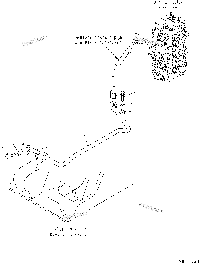 Komatsu parts book diagram for PC150LGP-6K S/N K35001-UP: BOOM BOTTOM TUBE LINE