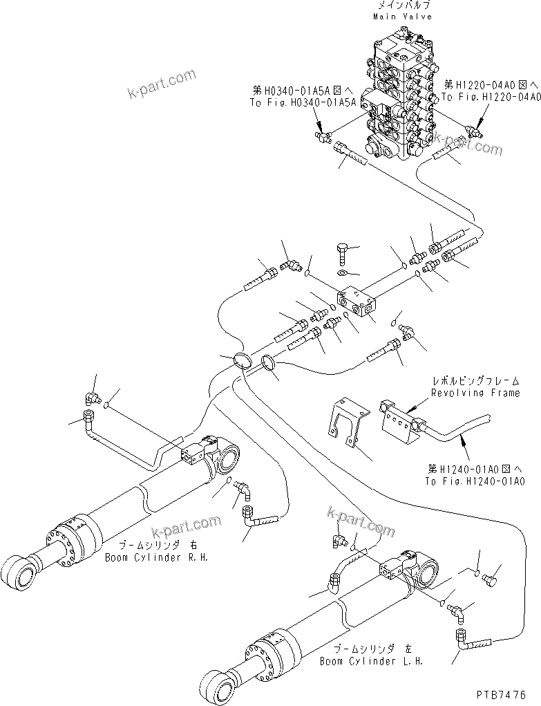 Komatsu parts book diagram for PC150LGP-6K S/N K35001-UP: BOOM SAFETY VALVE PIPING