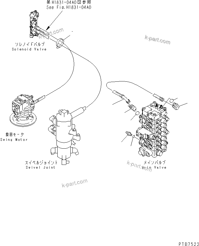 Komatsu parts book diagram for PC150LGP-6K S/N K35001-UP: SOLENOID VALVE LINE (SOLENOID VALVE TO MAIN VALVE)
