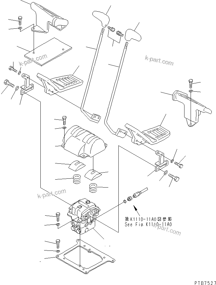 Komatsu parts book diagram for PC150LGP-6K S/N K35001-UP: FLOOR FRAME (TRAVEL LEVER)
