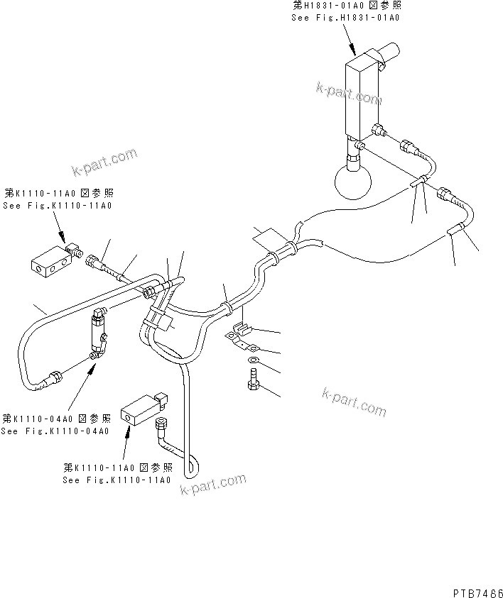 Komatsu parts book diagram for PC150LGP-6K S/N K35001-UP: FLOOR FRAME (P.P.C. TRAVEL BLOCK PIPING)