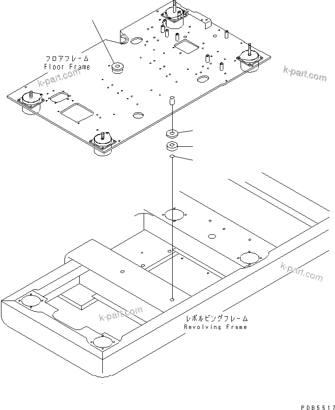 Komatsu parts book diagram for PC150LGP-6K S/N K35001-UP: FLOOR FRAME (MOUNT CUSHION)