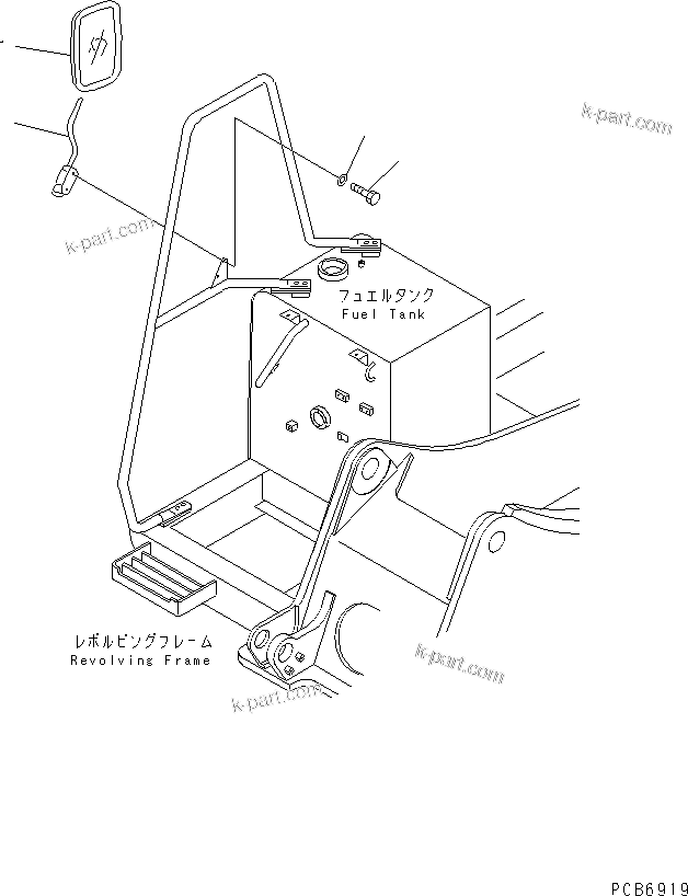 Komatsu parts book diagram for PC150LGP-6K S/N K35001-UP: REAR VIEW MIRROR R.H.