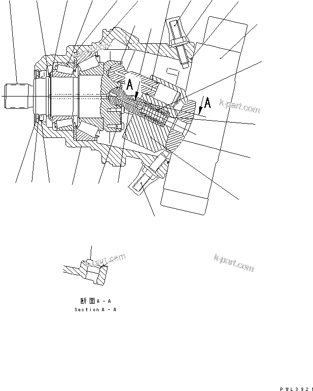 Komatsu parts book diagram for PC150LGP-6K S/N K35001-UP: TRAVEL M0TOR (1/3) (INNER PARTS)