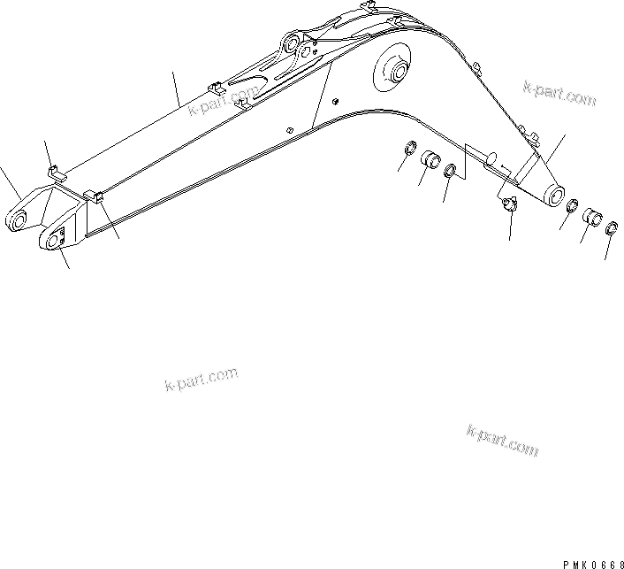 Komatsu parts book diagram for PC150LGP-6K S/N K35001-UP: 1-PIECE BOOM (BOOM)