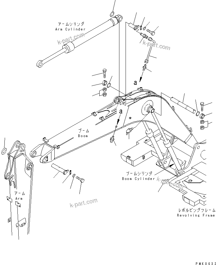 Komatsu parts book diagram for PC150LGP-6K S/N K35001-UP: 1-PECE BOOM (PIN)