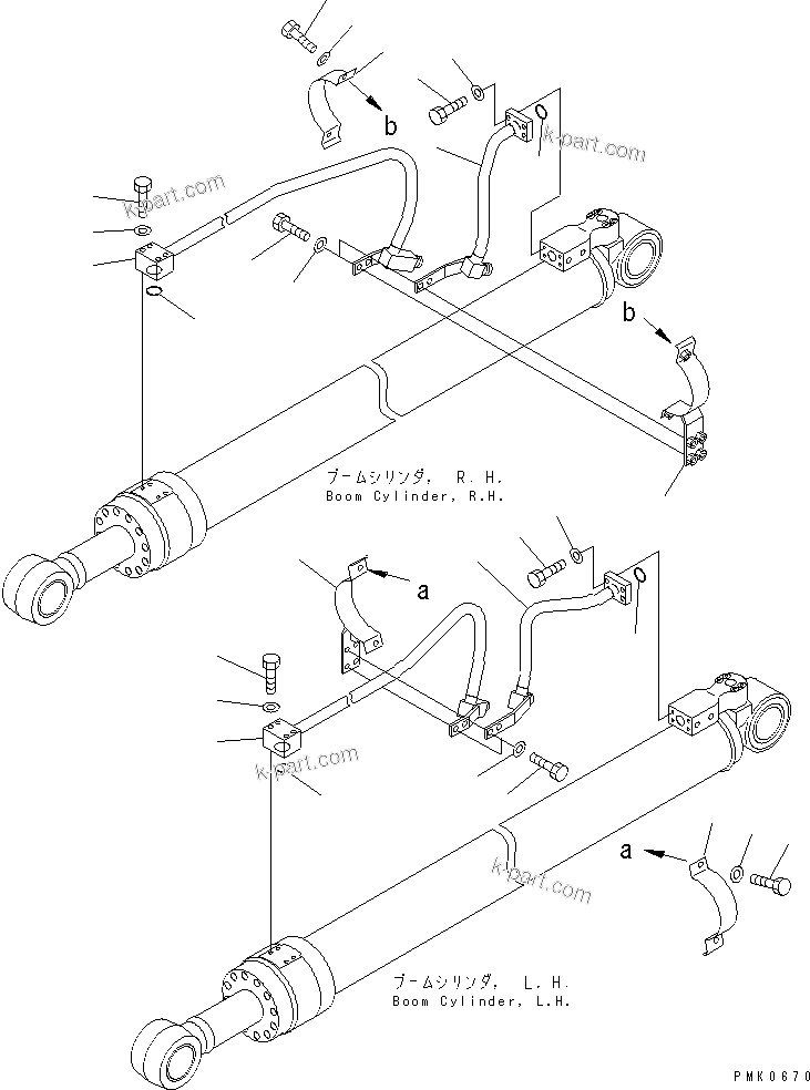 Komatsu parts book diagram for PC150LGP-6K S/N K35001-UP: BOOM CYLINDER (PIPING) (FOR 1-PIECE BOOM)