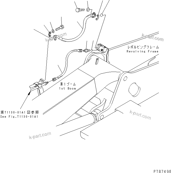 Komatsu parts book diagram for PC150LGP-6K S/N K35001-UP: BOOM LINE (FOR BREAKER ARM) (1/2)