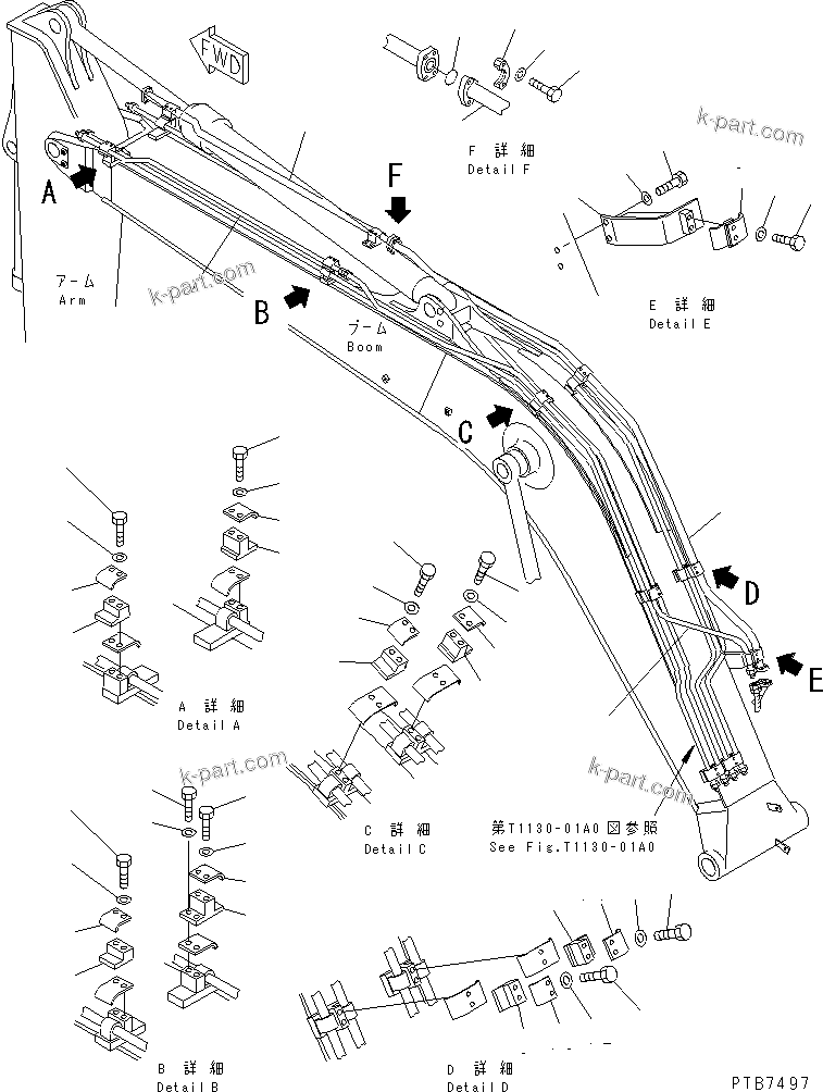 Komatsu parts book diagram for PC150LGP-6K S/N K35001-UP: BOOM LINE (FOR BREAKER ARM) (2/2)