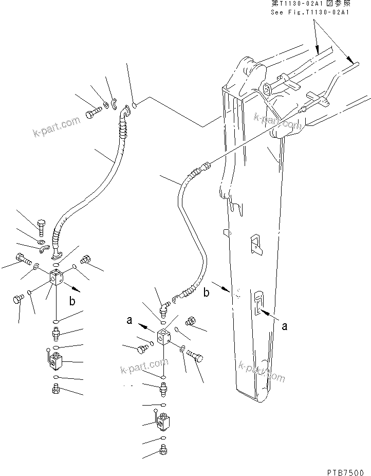 Komatsu parts book diagram for PC150LGP-6K S/N K35001-UP: ARM LINE (ADDITIONAL LINE) (FOR 2.1M/2.5M ARM)