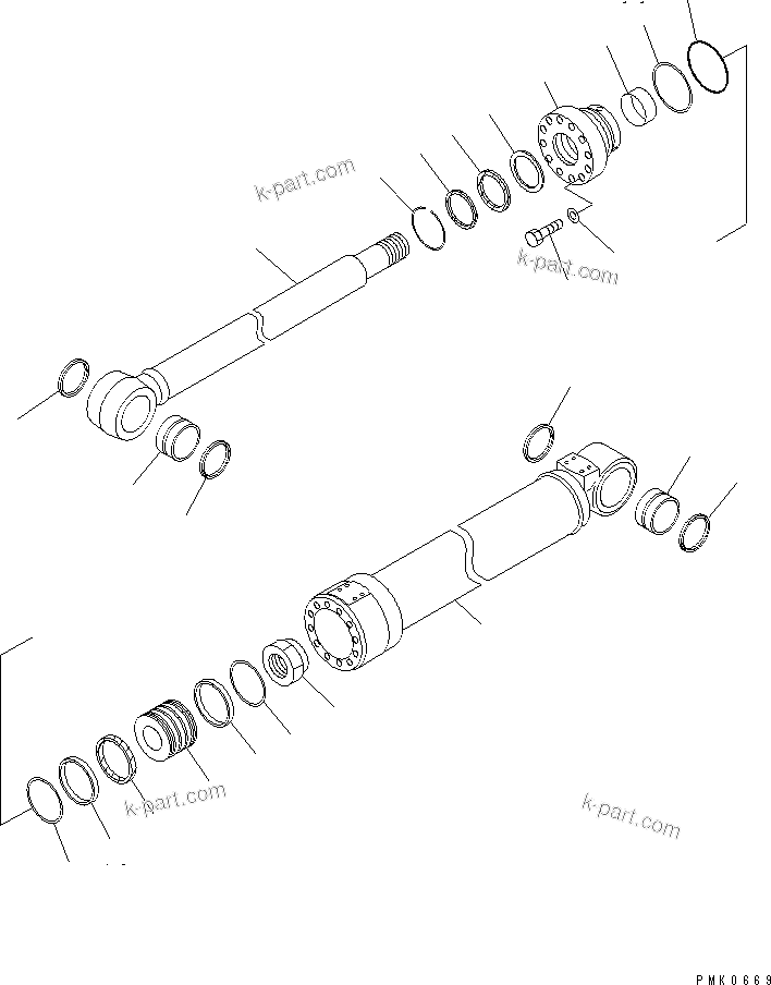 Komatsu parts book diagram for PC150LGP-6K S/N K35001-UP: BOOM CYLINDER (INNER PARTS)