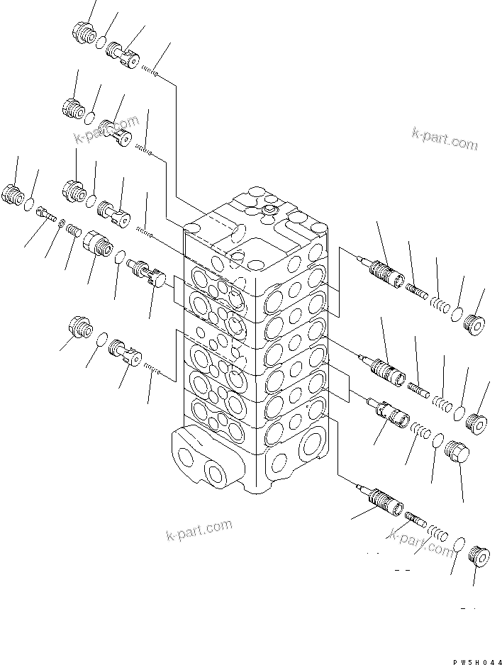 Komatsu parts book diagram for PC150LGP-6K S/N K35001-UP: MAIN VALVE (6-VALVE) (3/11)