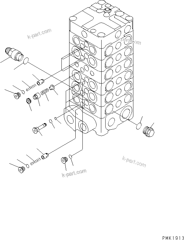Komatsu parts book diagram for PC150LGP-6K S/N K35001-UP: MAIN VALVE (6-VALVE) (4/11)