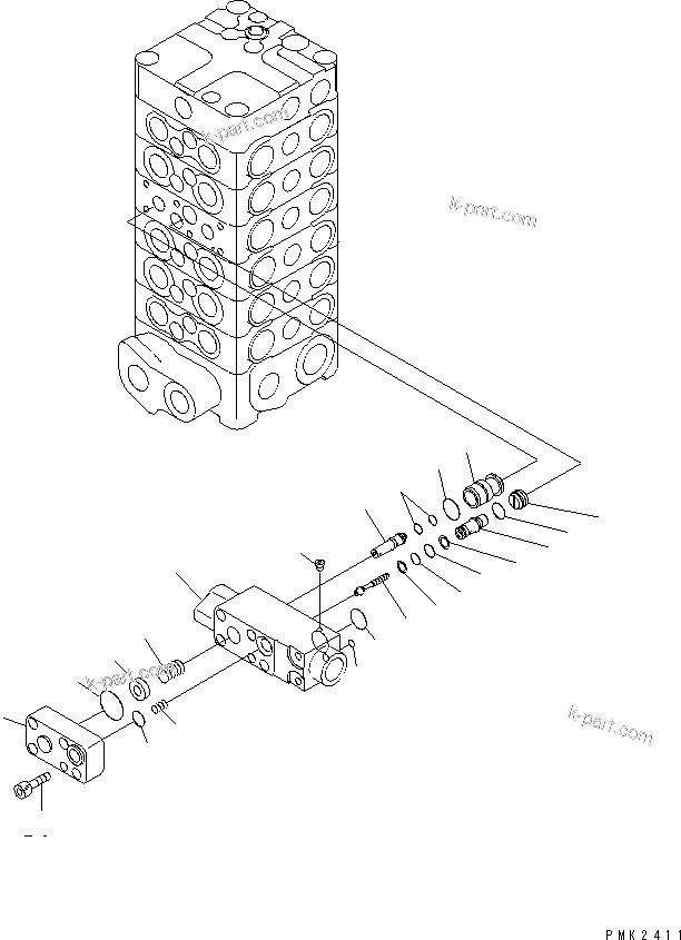 Komatsu parts book diagram for PC150LGP-6K S/N K35001-UP: MAIN VALVE (6-VALVE) (10/11)