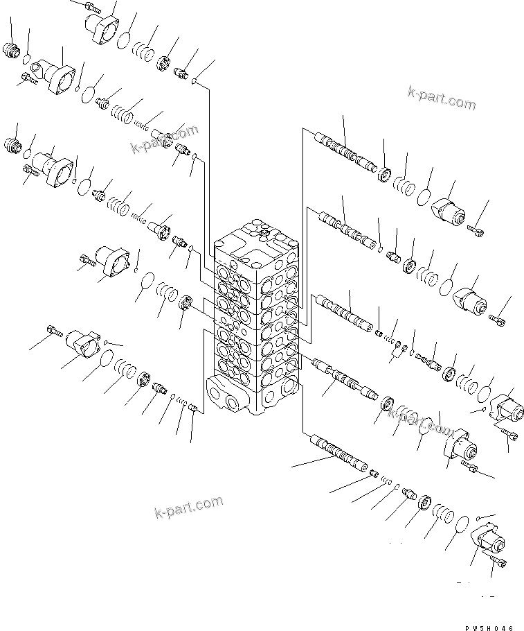 Komatsu parts book diagram for PC150LGP-6K S/N K35001-UP: MAIN VALVE (7-VALVE) (2/13)