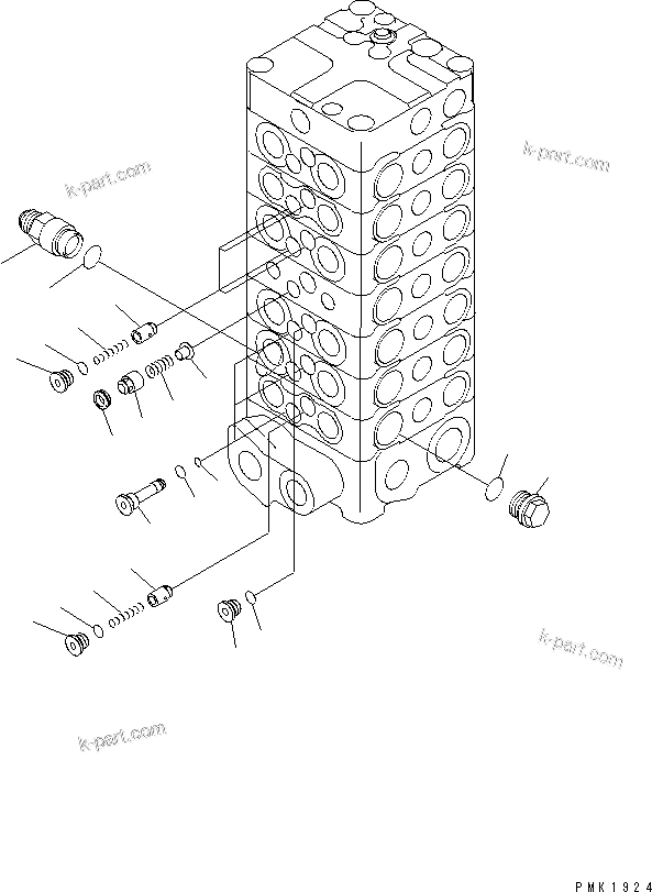 Komatsu parts book diagram for PC150LGP-6K S/N K35001-UP: MAIN VALVE (7-VALVE) (4/13)
