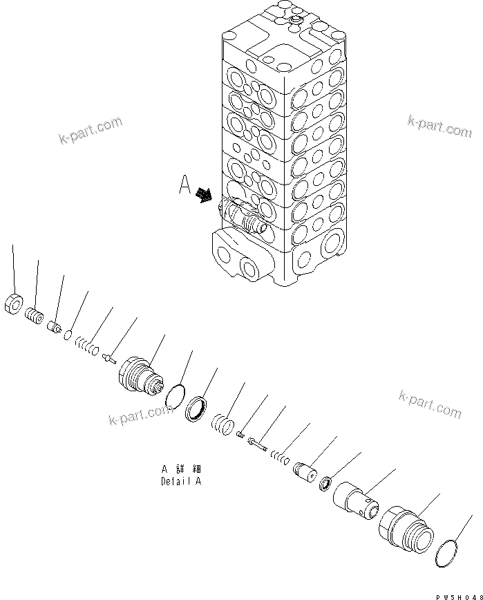Komatsu parts book diagram for PC150LGP-6K S/N K35001-UP: MAIN VALVE (7-VALVE) (7/13)
