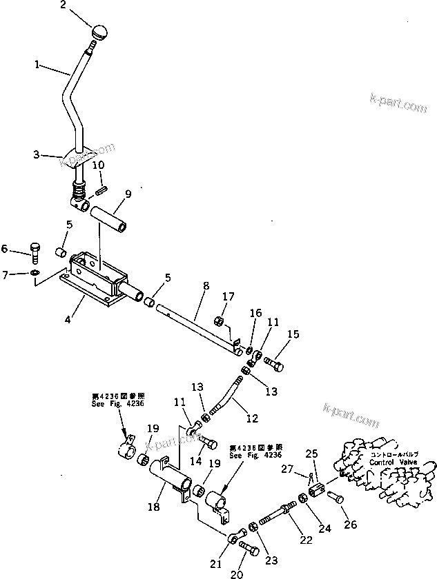 Komatsu parts book diagram for PC15T-2 S/N 2001-UP: BOOM SWING CONTROL LEVER (FOR 6-WAY CONTROL)