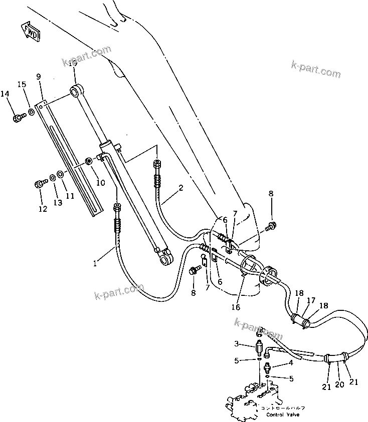 Komatsu parts book diagram for PC15T-2 S/N 2001-UP: HYDRAULIC PIPING (BOOM CYLINDER LINE) (FOR JAPAN) (FOR ASIA)