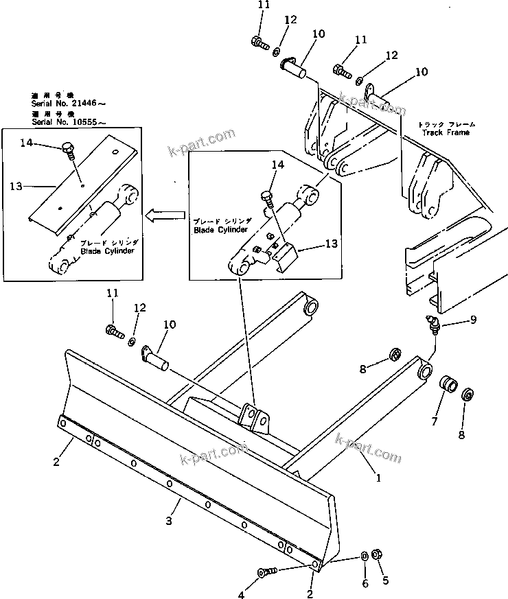 Komatsu parts book diagram for PC15T-2 S/N 2001-UP: BLADE (WITH BOLT ON CUTTING EDGE)
