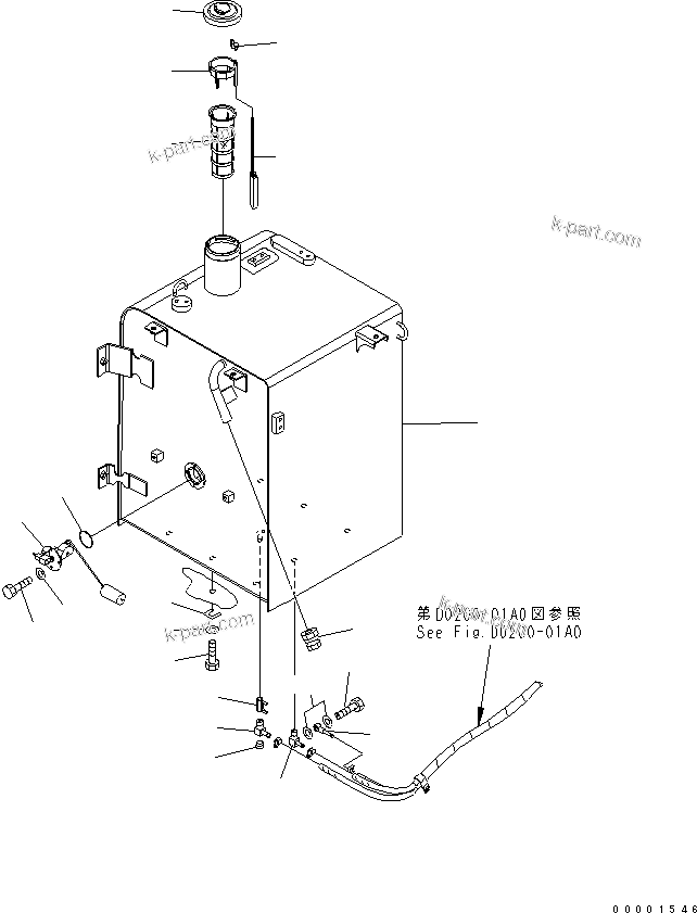 Komatsu parts book diagram for PC160LC-7K-KA S/N K40001-UP: FUEL TANK (REFUEL-LESS)
