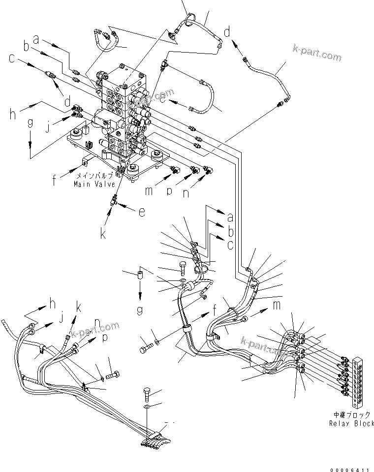 Komatsu parts book diagram for PC160LC-7K-KA S/N K40001-UP: MAIN VALVE PPC LINE (1 ACTUATOR)