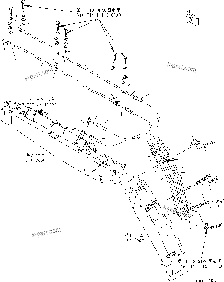 Komatsu parts book diagram for PC160LC-7K-KA S/N K40001-UP: BOOM (ARM CYLINDER LINE AND BUCKET CYLINDER LINE) (2 PIECE BOOM)