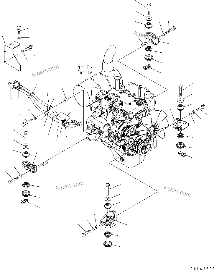 Komatsu parts book diagram for PC160LC-7E0 S/N 20001-UP (TIER 3): ENGINE MOUNT (WITH CORROSION RESISTOR)