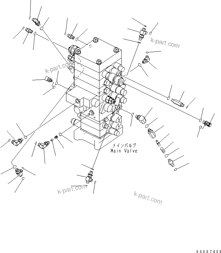 Komatsu parts book diagram for PC160LC-7E0 S/N 20001-UP (TIER 3): MAIN VALVE (FOR 7-SPOOL VALVE) (2/2) (FOR KAL)(#20102-)