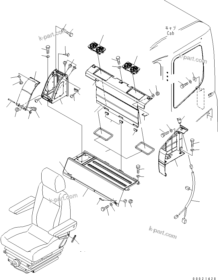 Komatsu parts book diagram for PC160LC-7E0 S/N 20001-UP (TIER 3): SEAT REAR COVER (WITH AIR CONDITIONER) (12V POWER SOURCE)