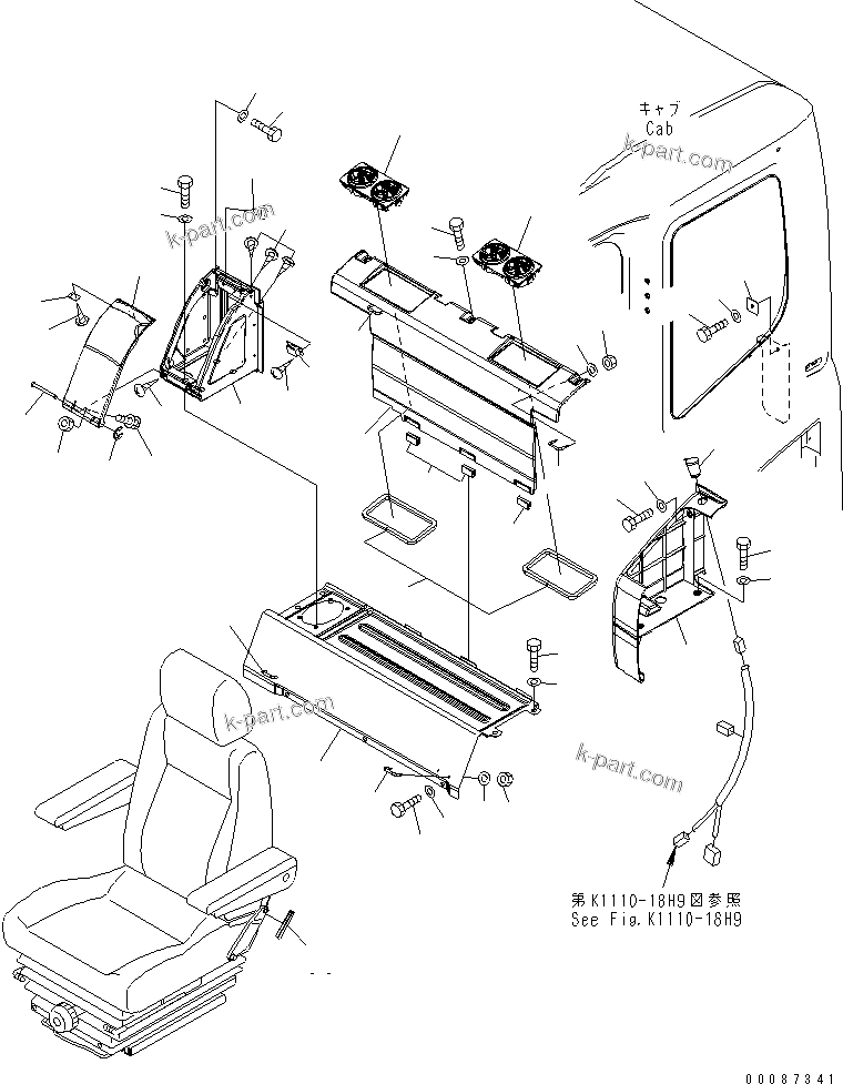 Komatsu parts book diagram for PC160LC-7E0 S/N 20001-UP (TIER 3): SEAT REAR COVER (WITH AIR CONDITIONER) (12V POWER SOURCE) (FOR KAL)(#20102-)