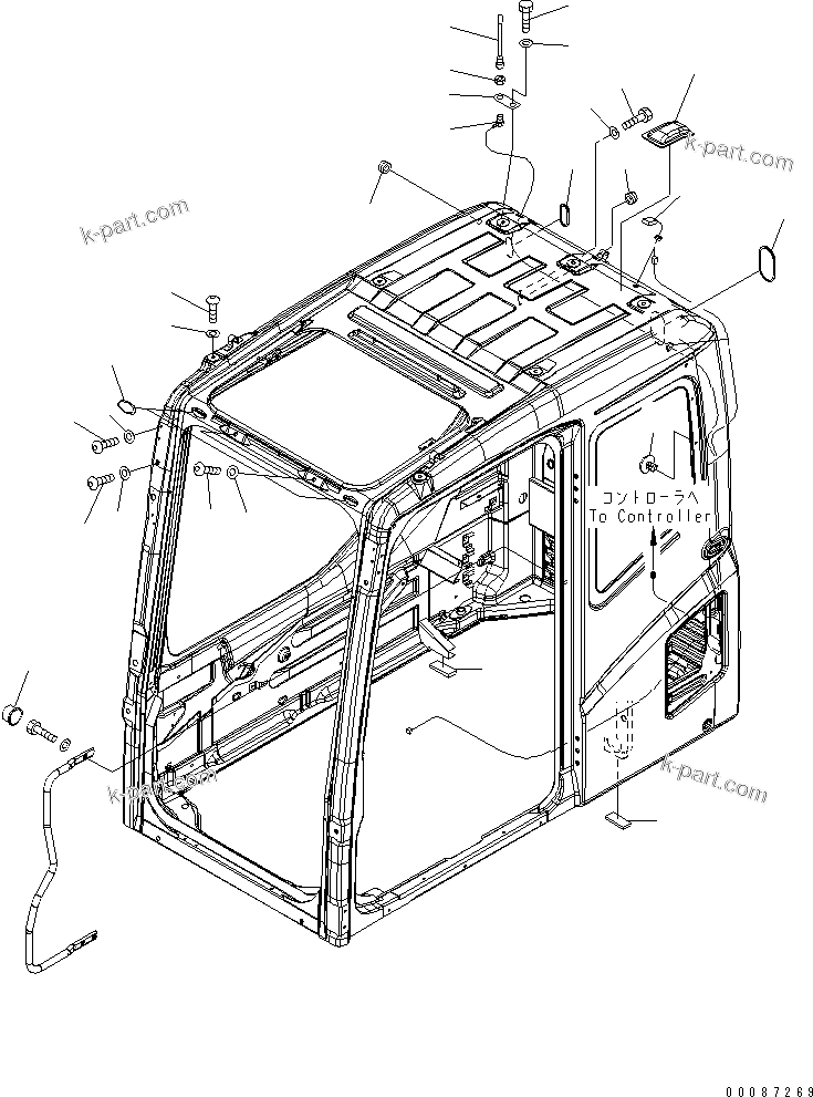 Komatsu parts book diagram for PC160LC-7E0 S/N 20001-UP (TIER 3): FLOOR FRAME (OPERATOR'S CAB) (PLUG BOLT AND ANTENNA) (FORKAL)(#20102-)