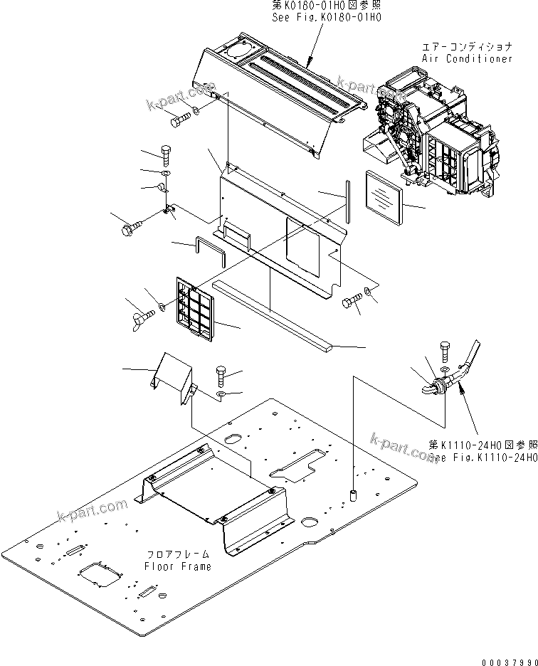 Komatsu parts book diagram for PC160LC-7E0 S/N 20001-UP (TIER 3): FLOOR FRAME (OPERATOR'S CAB) (PARTITION AND FOOT DUCT)
