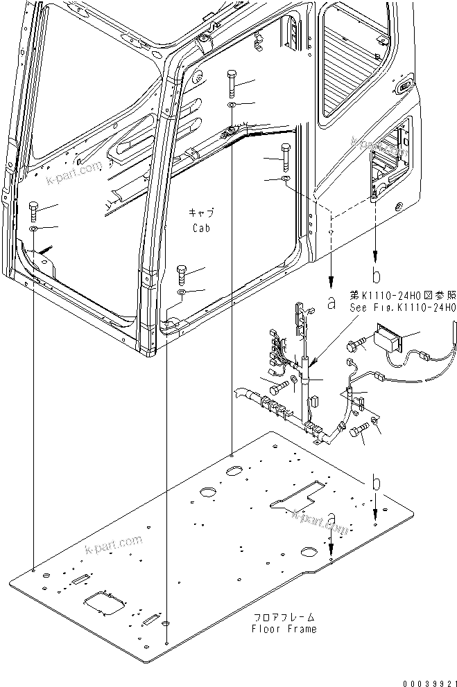 Komatsu parts book diagram for PC160LC-7E0 S/N 20001-UP (TIER 3): FLOOR FRAME (OPERATOR'S CAB) (CLAMP AND BOLT) (12V CONVERTER)(#20001-20168)
