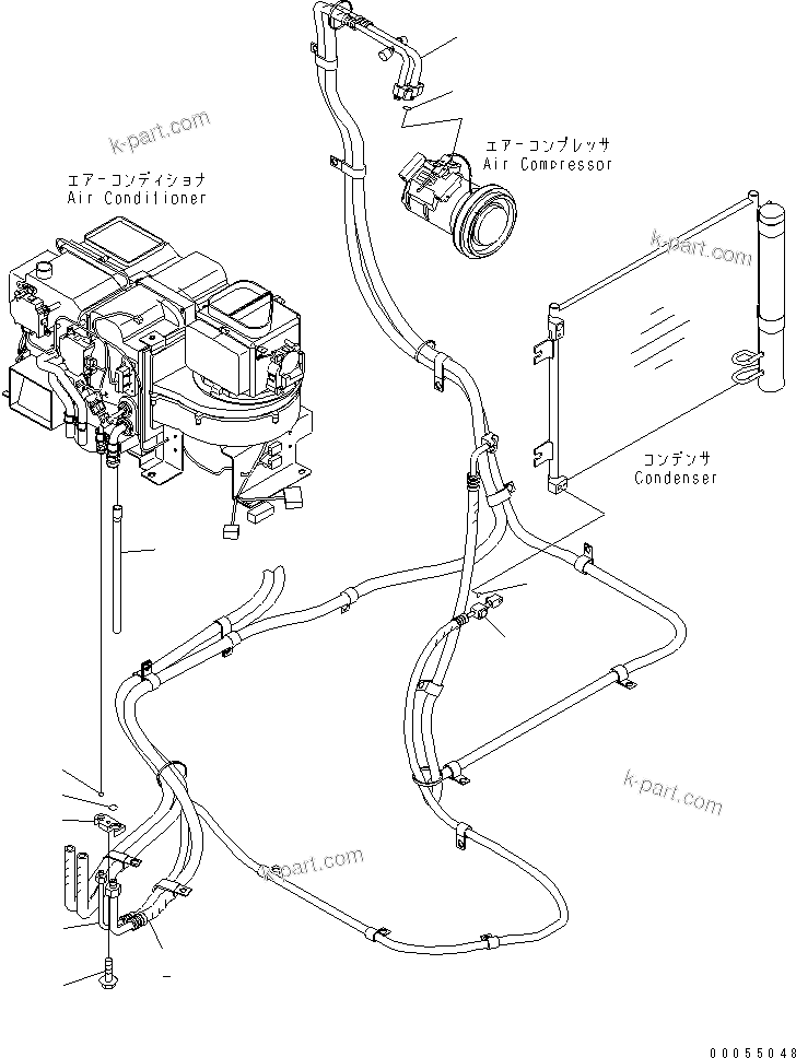 Komatsu parts book diagram for PC160LC-7E0 S/N 20001-UP (TIER 3): FLOOR FRAME (OPERATOR'S CAB) (AIR CONDITIONER HOSE)
