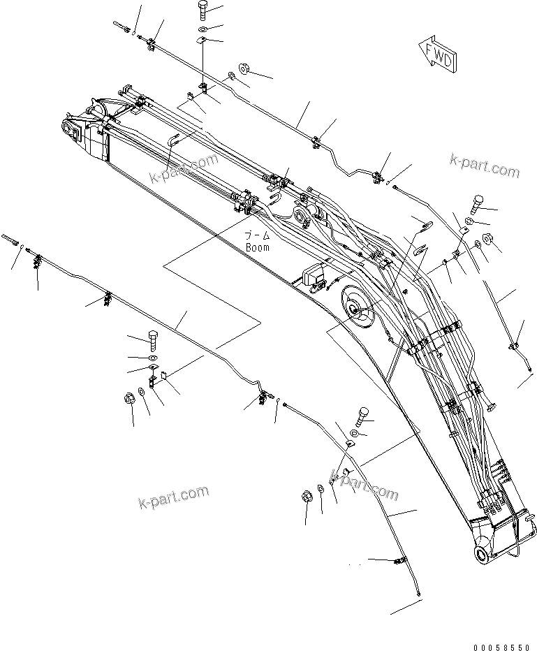 Komatsu parts book diagram for PC160LC-7E0 S/N 20001-UP (TIER 3): BOOM (QUICK COUPLER LINE) (1 ATTACHMENT) (100H GREASING) (FOR KAL)(#20102-20111)