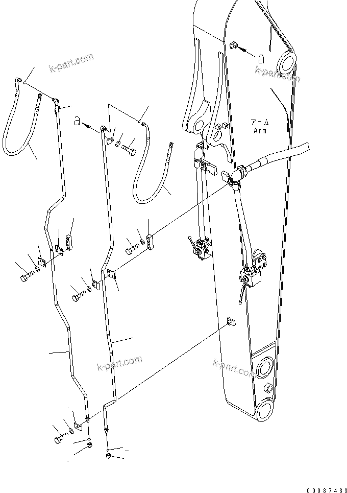Komatsu parts book diagram for PC160LC-7E0 S/N 20001-UP (TIER 3): ARM (2.6M) (QUICK COUPLER LINE) (1 ATTACHMENT) (100H GREASING) (FOR KAL)(#20102-)