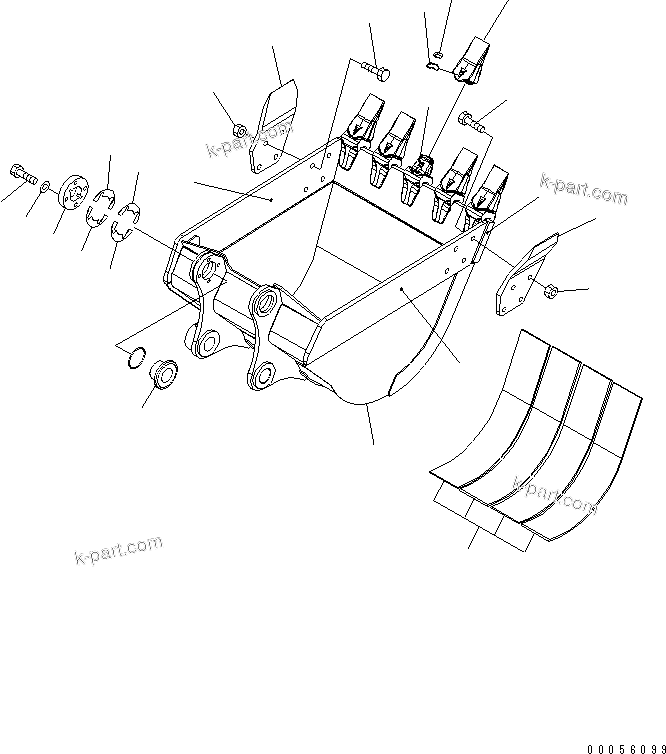 Komatsu parts book diagram for PC160LC-7E0 S/N 20001-UP (TIER 3): BUCKET ? 0.60M3 WIDTH 966MM (VERTICAL PIN TYPE)