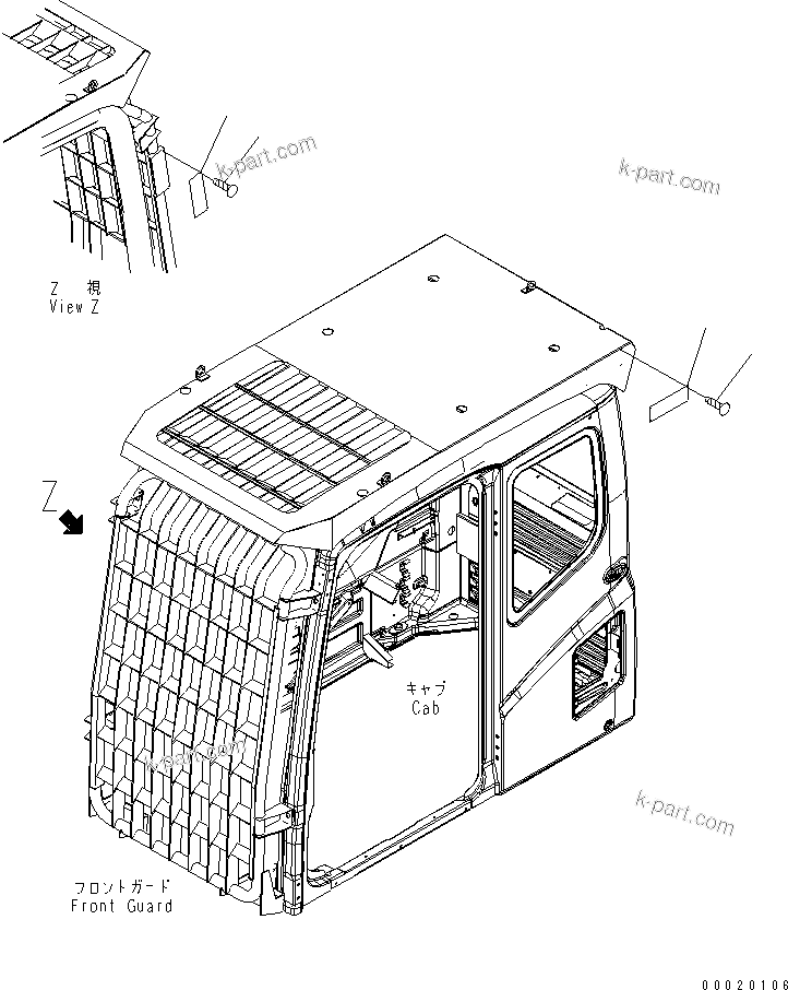 Komatsu parts book diagram for PC160LC-7E0 S/N 20001-UP (TIER 3): CAUTION PLATE (FOR LV2 GUARD) (FRONT GUARD AND TOP GUARD) (ENGLISH)