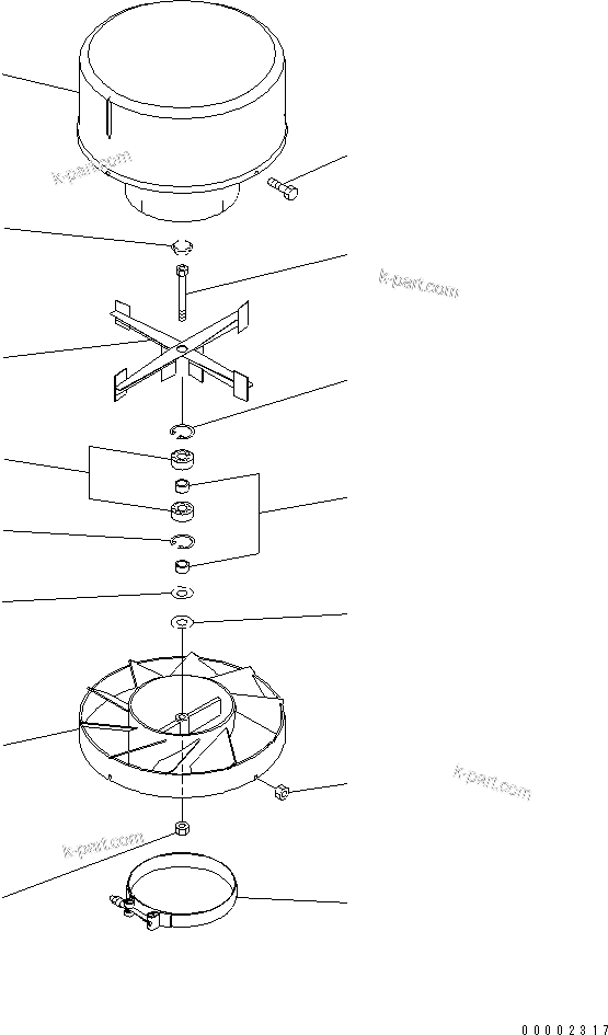 Komatsu parts book diagram for PC160LC-7E0 S/N 20001-UP (TIER 3): PRECLEANER (INNER PART)(#20102-)