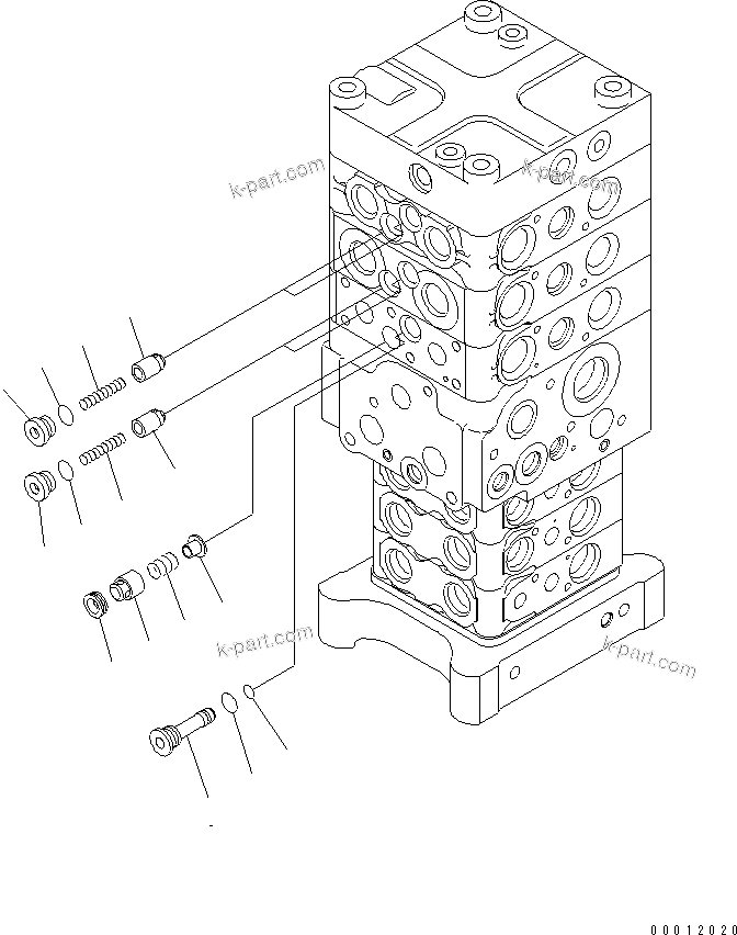 Komatsu parts book diagram for PC160LC-7E0 S/N 20001-UP (TIER 3): MAIN VALVE (6-VALVE) (5/25)