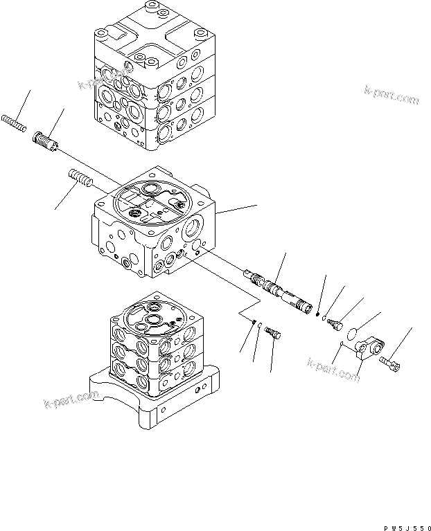 Komatsu parts book diagram for PC160LC-7E0 S/N 20001-UP (TIER 3): MAIN VALVE (6-VALVE) (6/25)