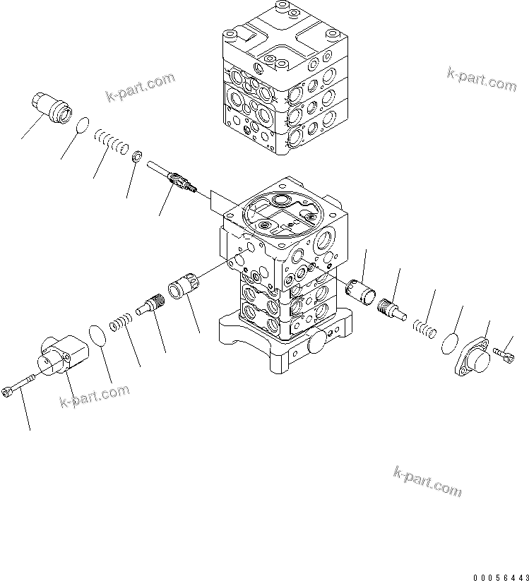 Komatsu parts book diagram for PC160LC-7E0 S/N 20001-UP (TIER 3): MAIN VALVE (6-VALVE) (7/25)